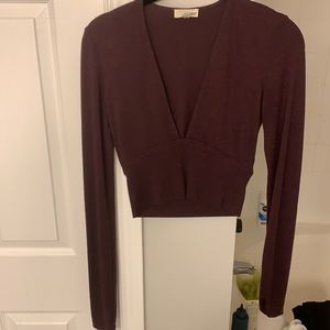 Plum long sleeve, v-neck crop top - from Aritizia